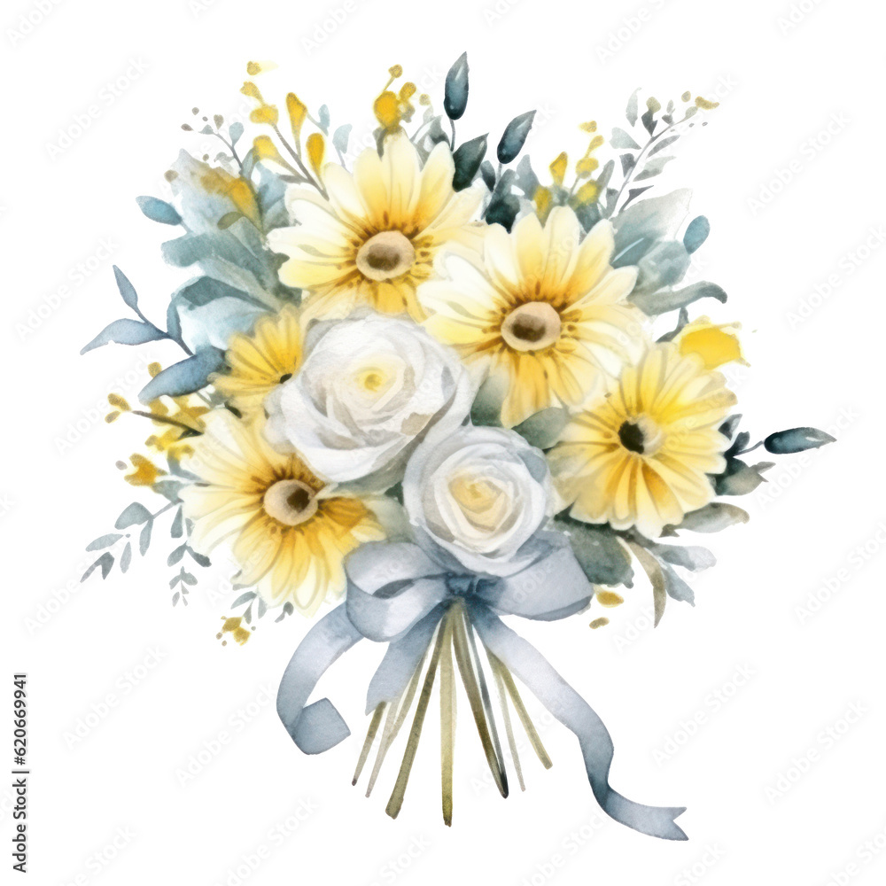 Watercolor cute wedding bouquet. Illustration AI Generative.