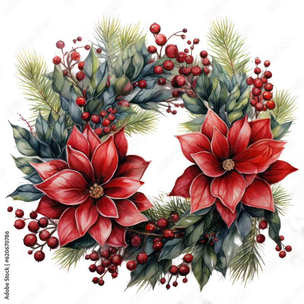 Watercolor Christmas background. Illustration AI Generative.