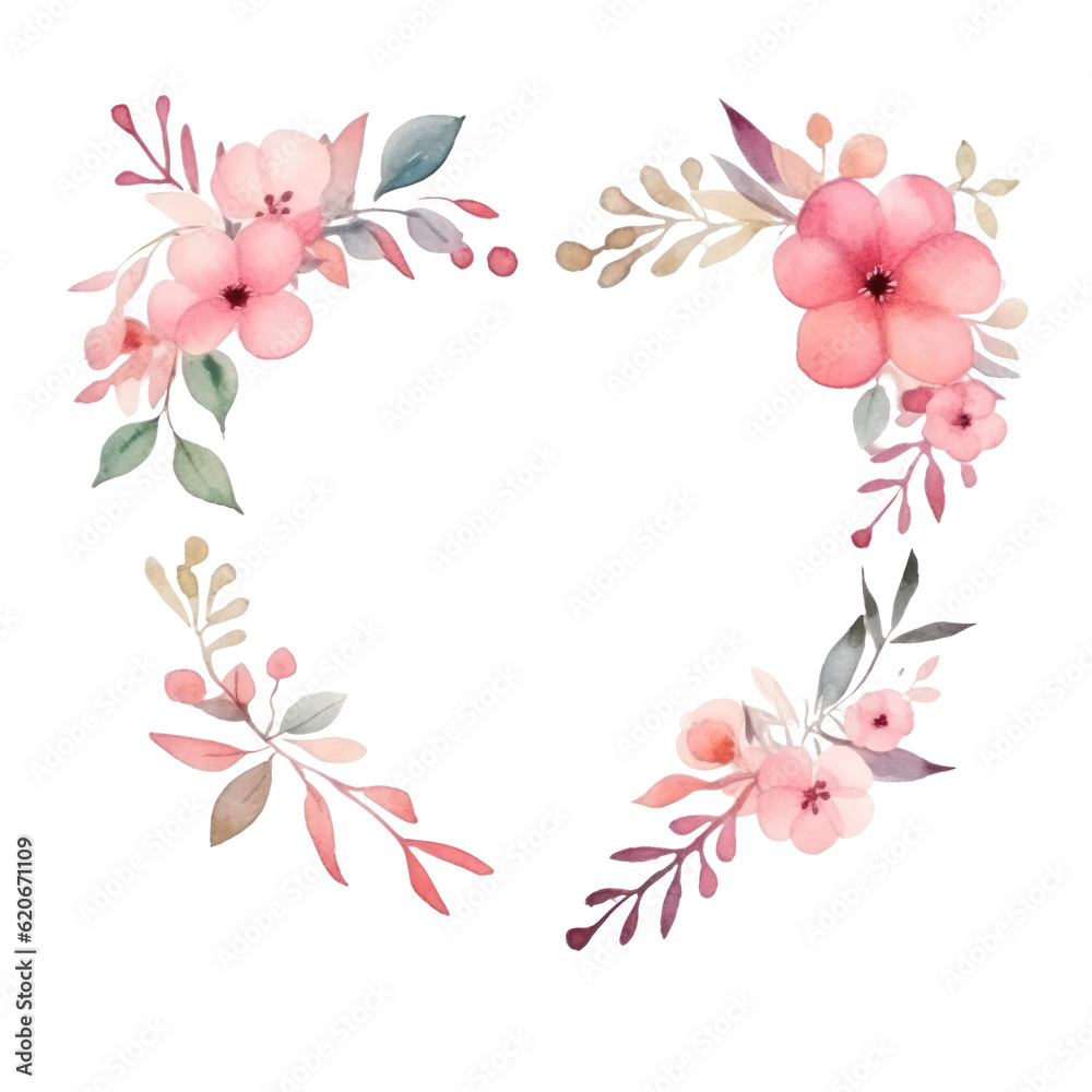 Watercolor floral frame. Illustration AI Generative.