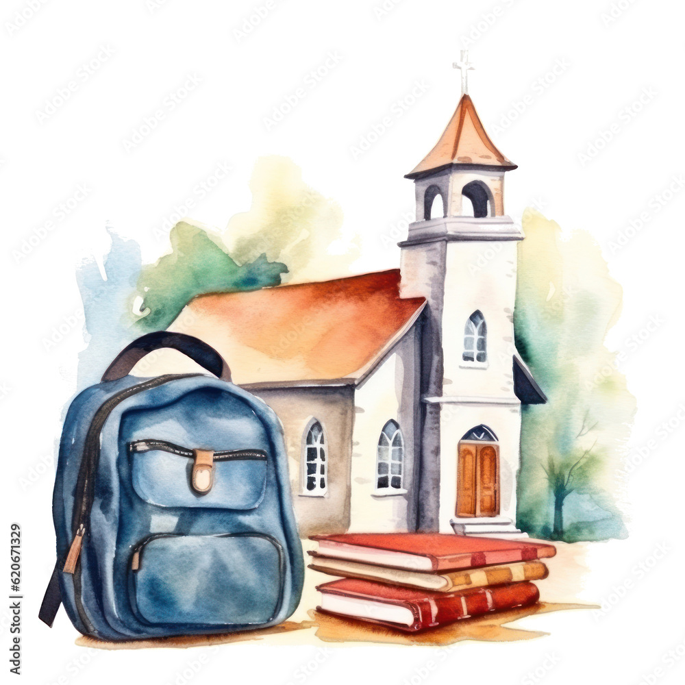 Watercolor back to school background. Illustration AI Generative.