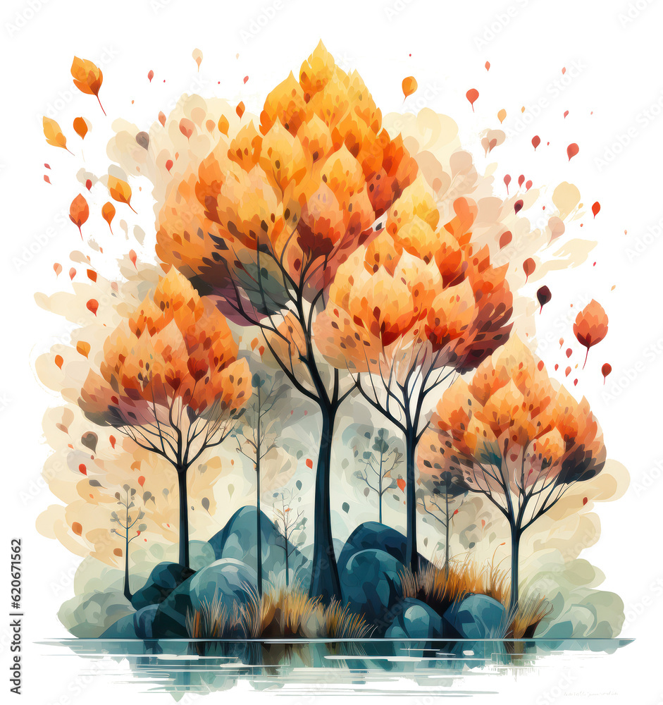 Autumn watercolor background. Illustration AI Generative.