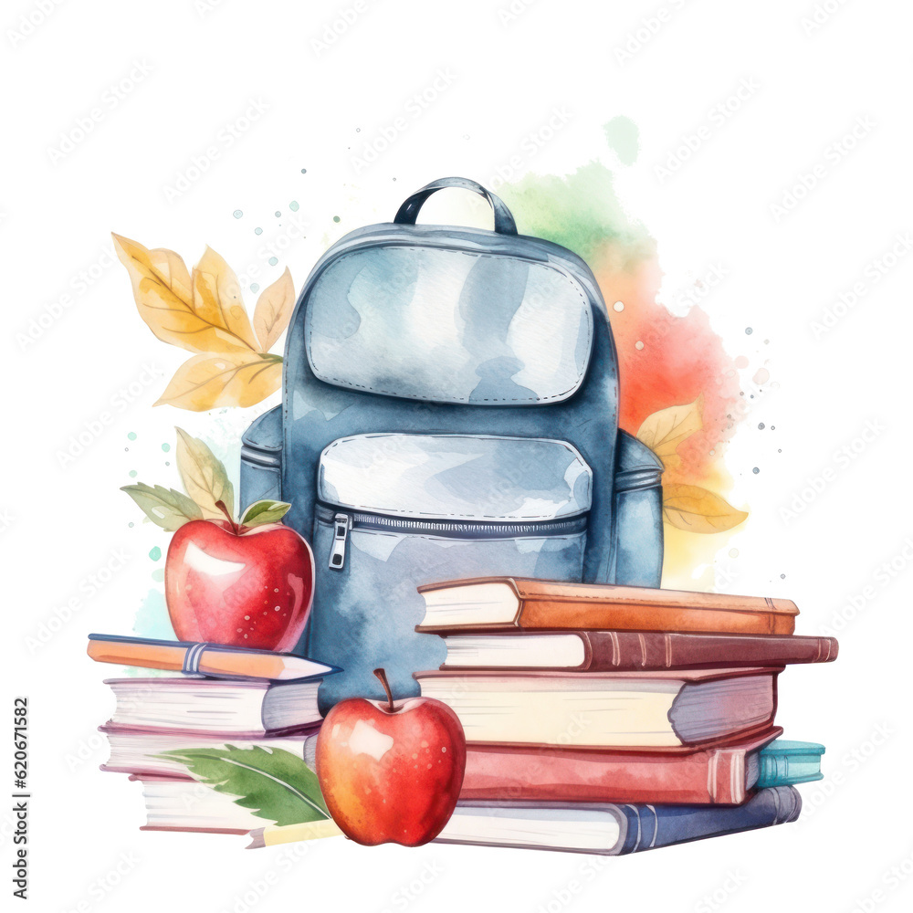 Watercolor back to school background. Illustration AI Generative.