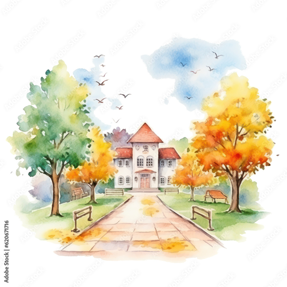 Watercolor back to school background. Illustration AI Generative.