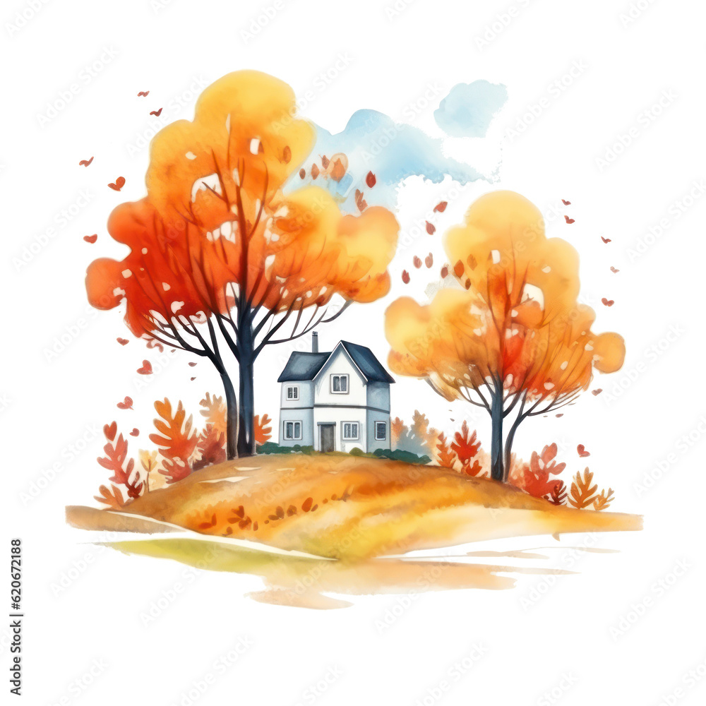 Autumn watercolor background. Illustration AI Generative.