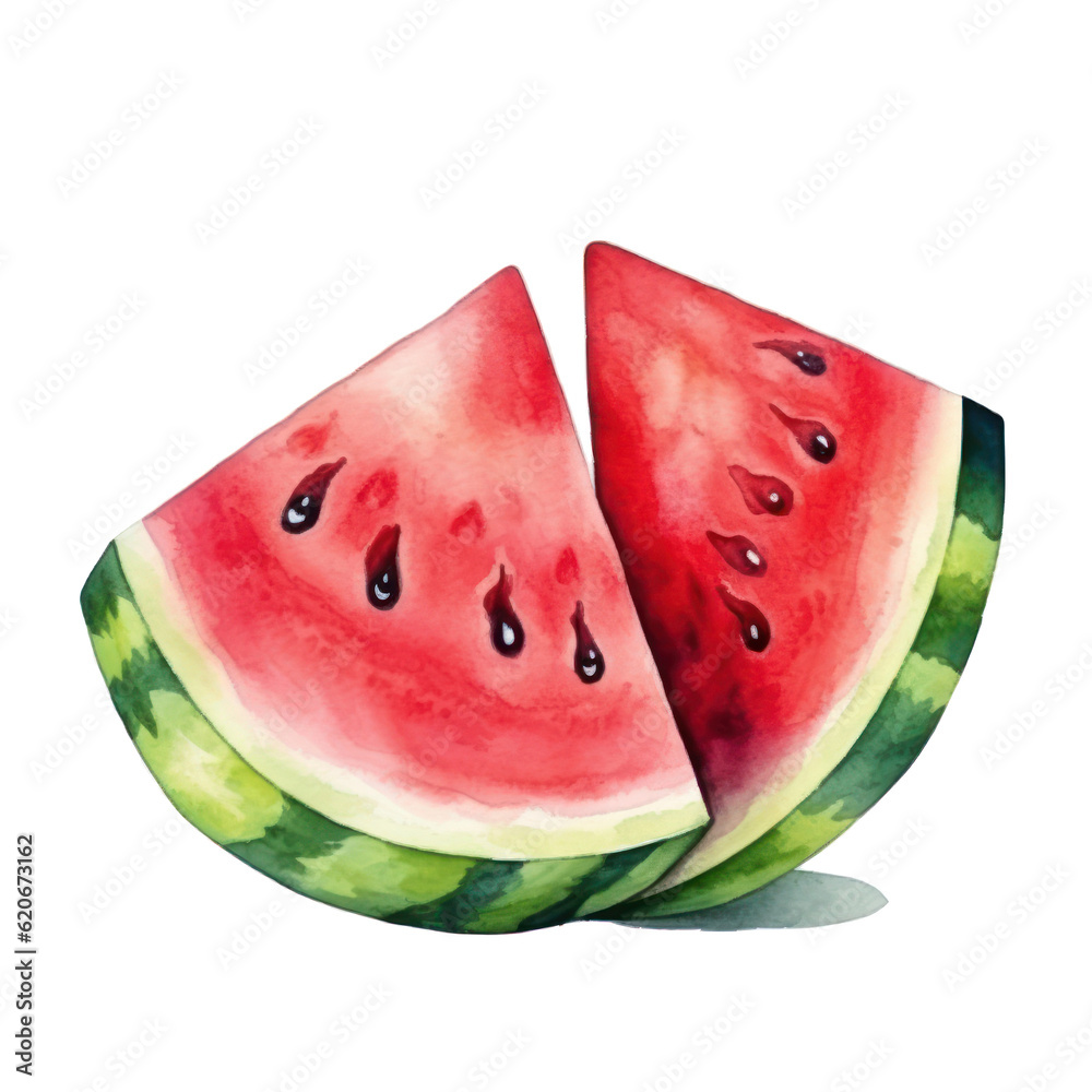 Watercolor watermelon isolated. Illustration AI Generative.