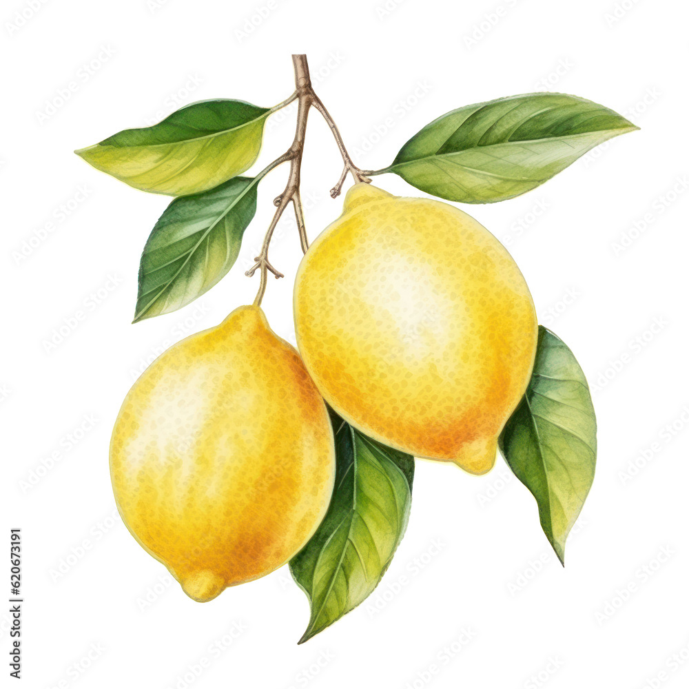 Watercolor lemon isolated. Illustration AI Generative.