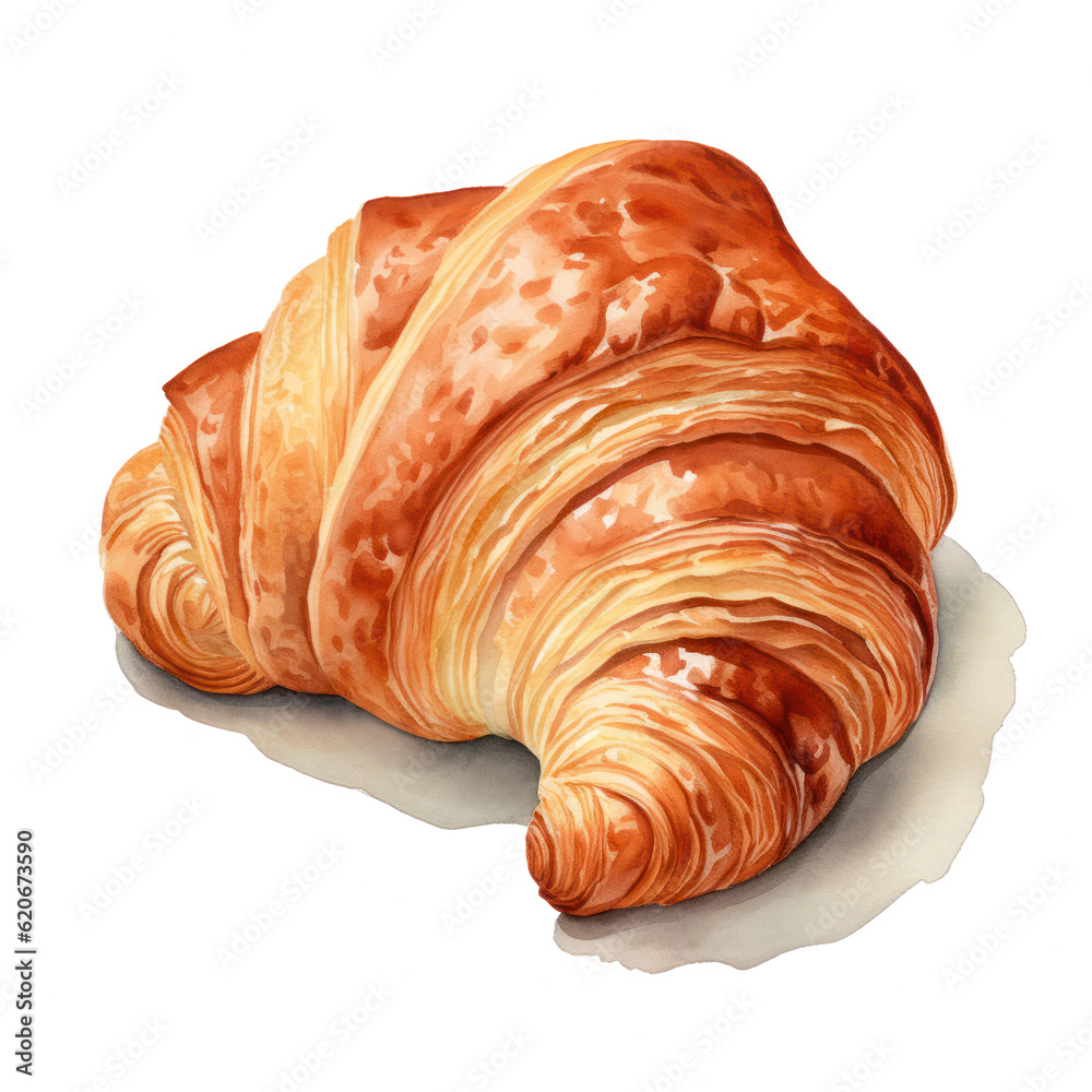 Watercolor croissant isolated. Illustration AI Generative.