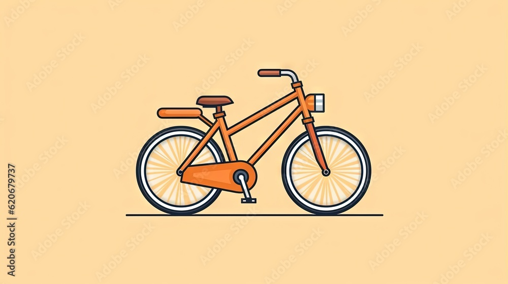  an orange bicycle with a brown seat on a yellow background with a shadow of the bike on the ground 