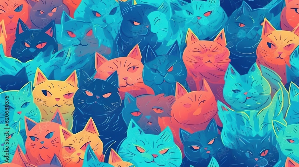  a group of cats that are all different colors and sizes, all with different eyes, all looking diffe