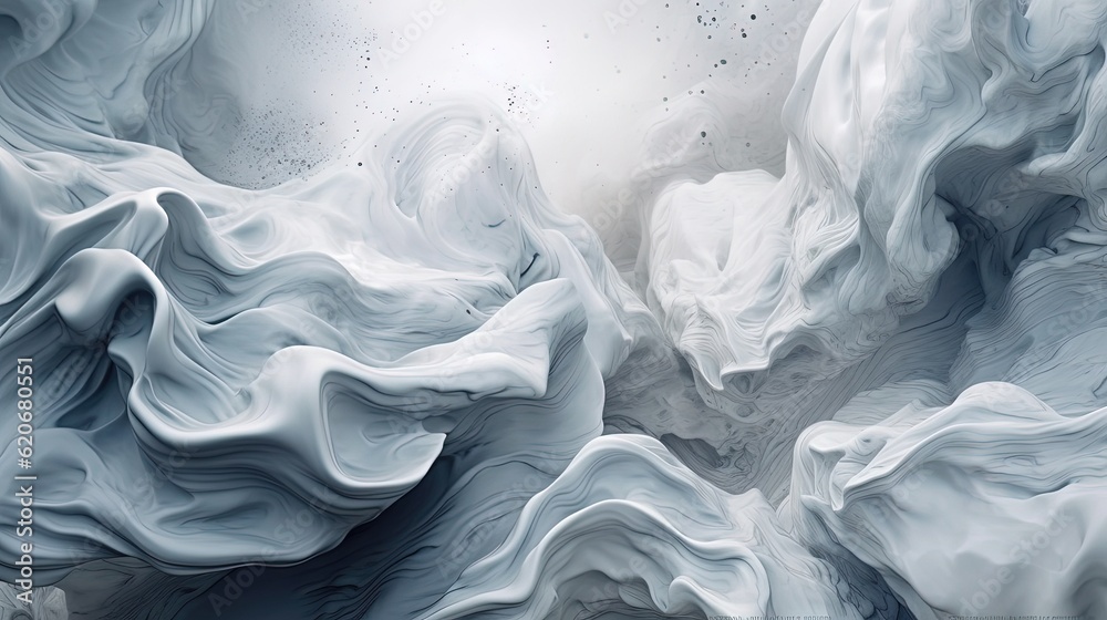  an abstract painting of white and blue waves on a gray background with bubbles of water and bubbles