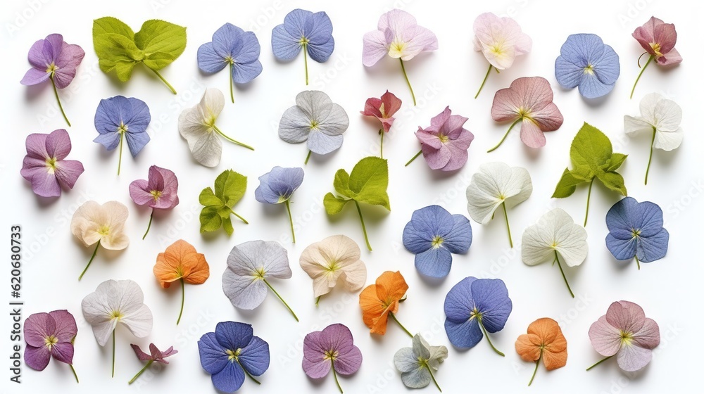  a bunch of flowers that are on a white surface with one flower in the middle of the picture and one