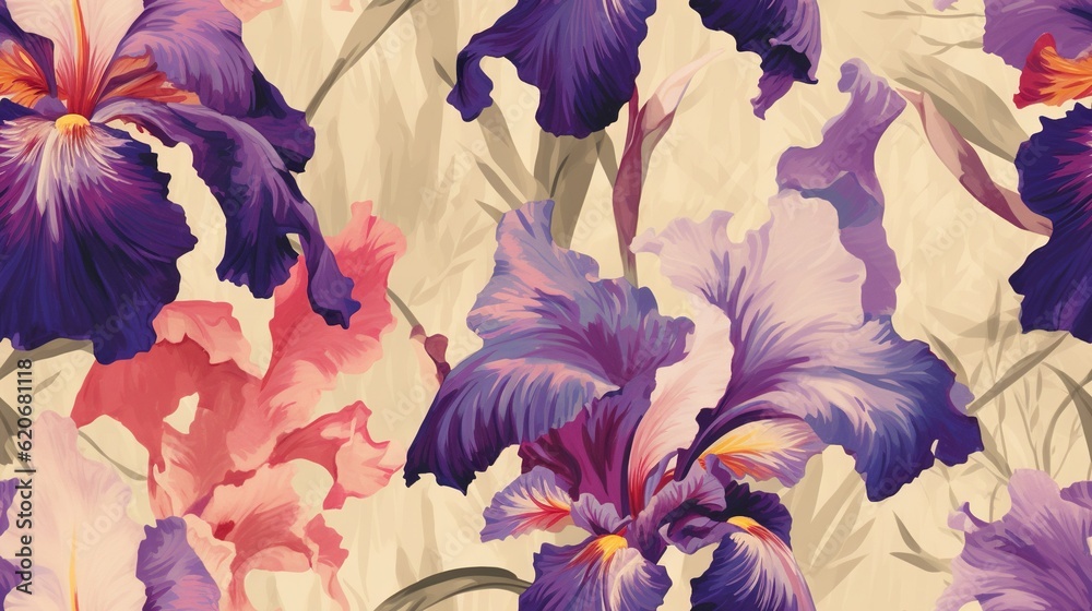  a picture of a bunch of flowers on a wallpaper background that looks like it is painted with acryli