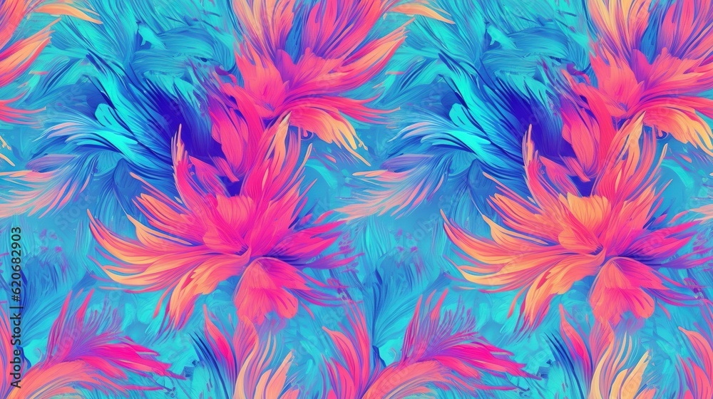  a colorful background with a flower pattern in pink, blue, and orange colors on a blue background w