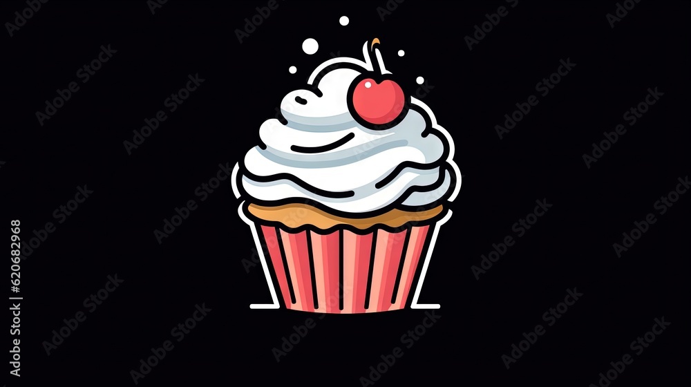  a cupcake with a cherry on top of it on a black background with a splash of icing on top of the cup