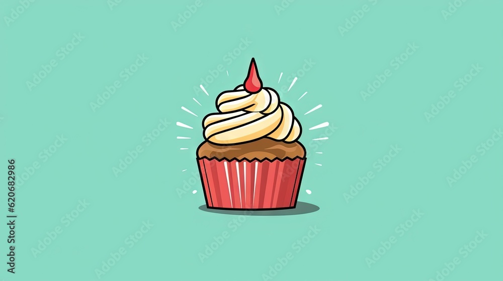  a cupcake with a candle sticking out of its center on a green background with a blue background an