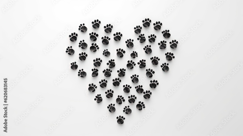  a heart made out of black and white paw prints on a white background with the words love written in