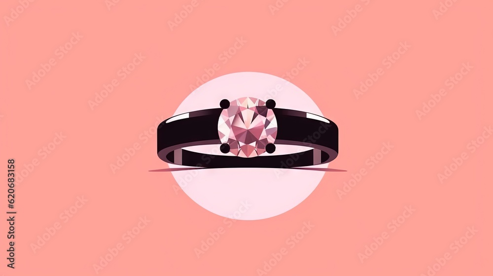  a ring with a pink diamond on it sitting on a pink background with a half moon in the background an