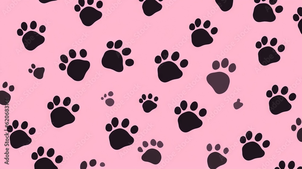  a pink background with black and white paw prints of dogs or cats on its sides and a pink backgrou