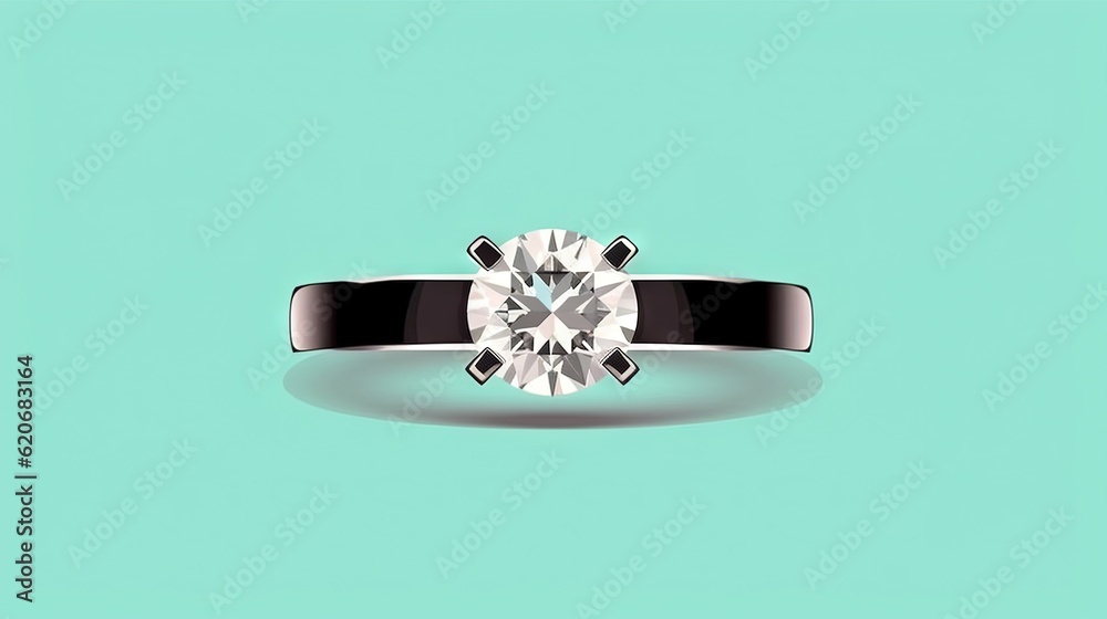  a ring with a diamond on a blue background with a shadow of the ring on the side of the ring and a 