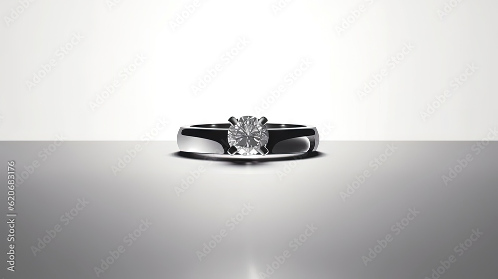  a black and white ring with a large diamond on its center and a silver band around the band, on a 