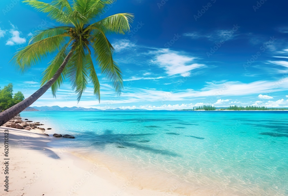 Tropical beach panorama on Fakarava French Polynes