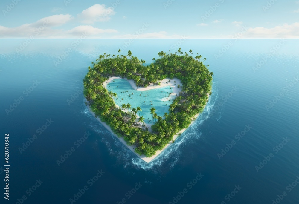 Tropical Island in the Shape of a Love Heart