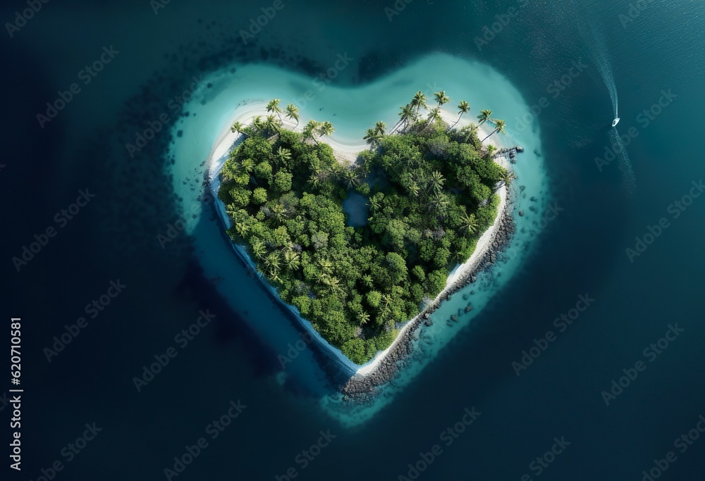 Tropical Island in the Shape of a Love Heart