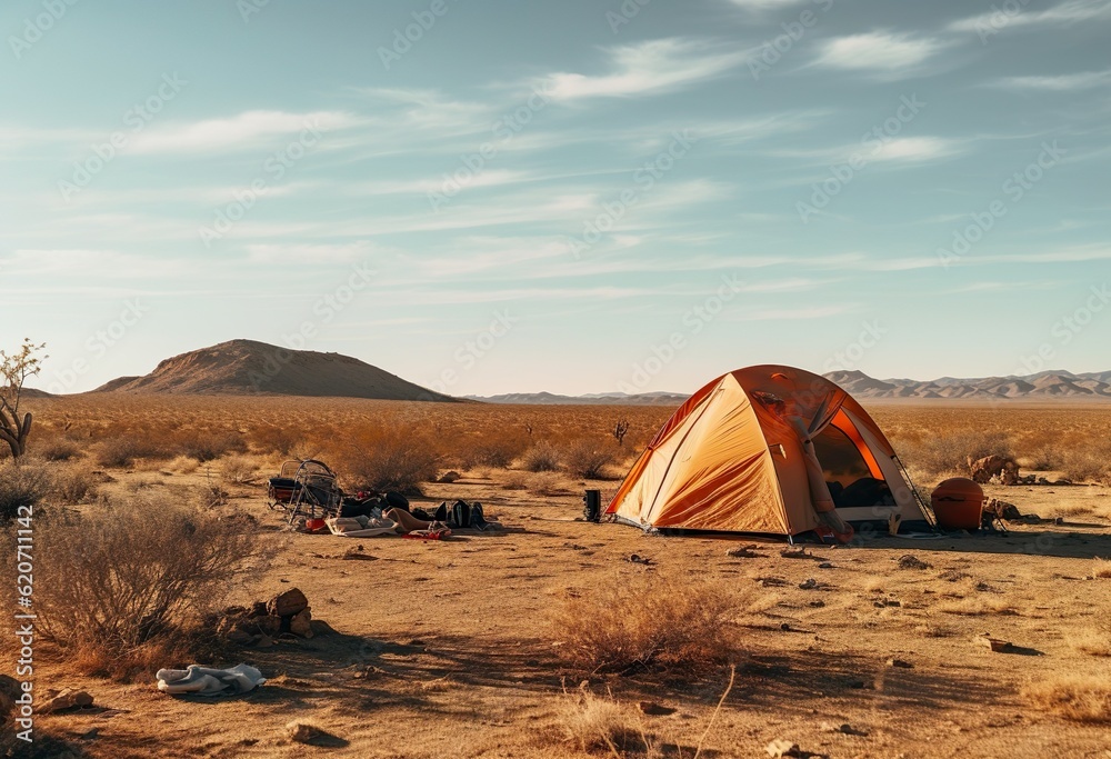 Camping in the desert in the middle of nowhere.