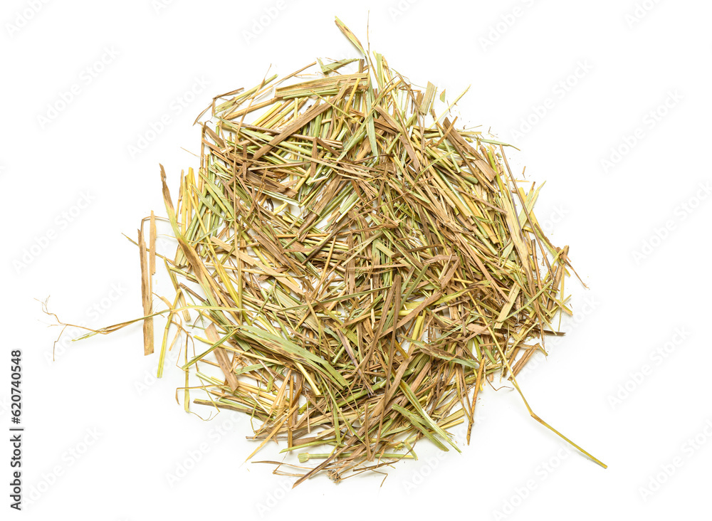 Straw scattered on white background