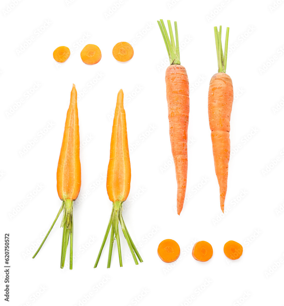 Fresh carrots isolated on white background