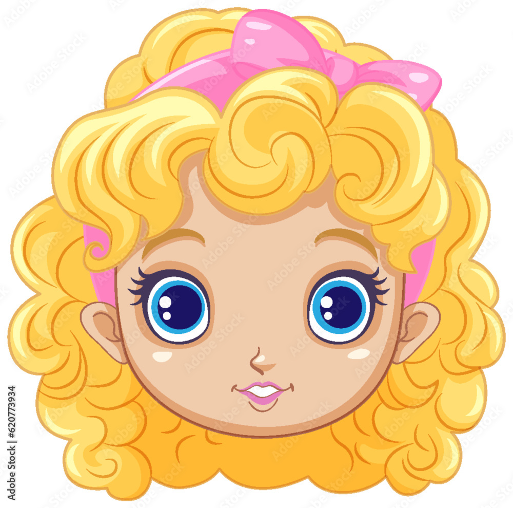 Cute Girl Head with Blonde Curly Hair