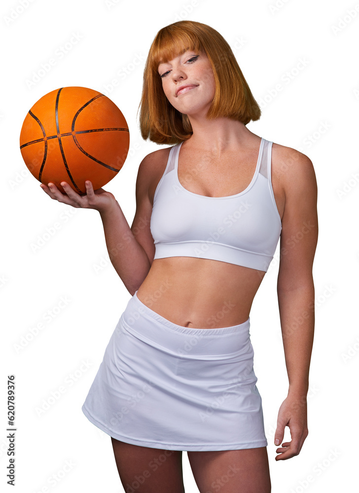 Basketball, woman for sports and fitness, training and professional player on transparent png backgr