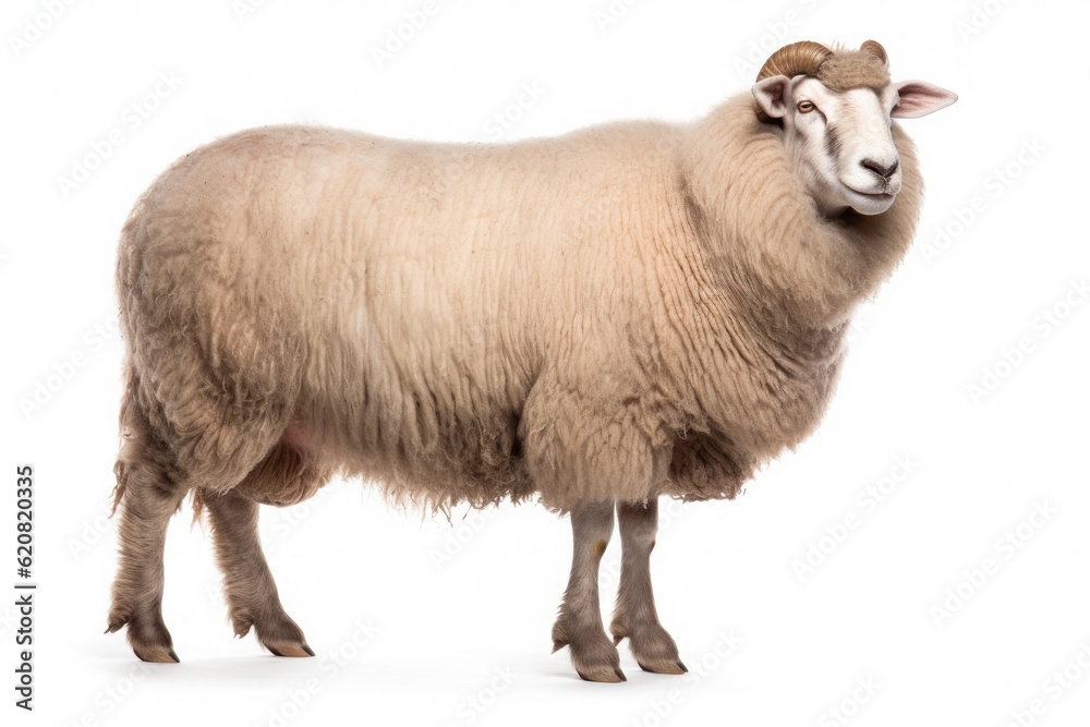 A Sheep, North country cheviot sheep breed isolated on white background. Generative AI