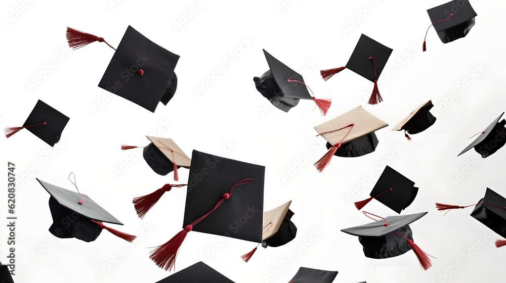 Students throwing graduation hats in the air celebrating. education concept with students celebrate 