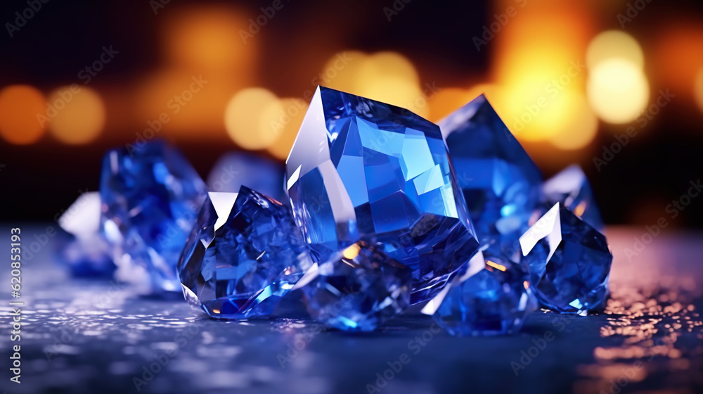 Amazing bright and shiny Sapphire crystal cluster background. Jewel mineral detailed macro. Generati