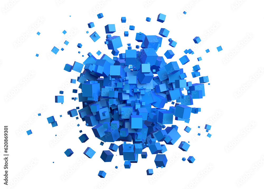 Blue cubes, 3d render