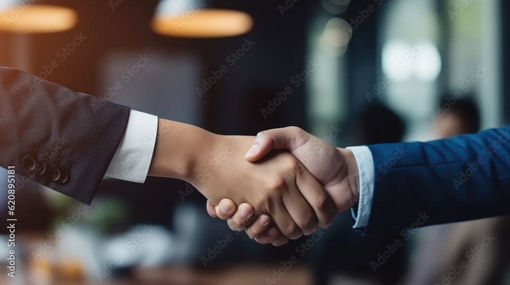 Closeup of handshake of business partners after meeting for project or contract agreement.