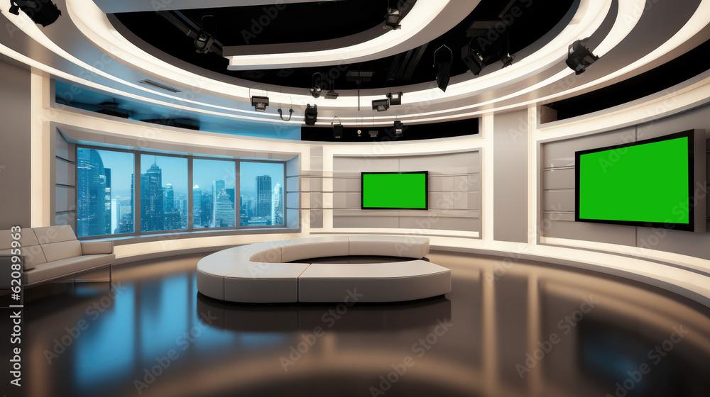 3D Virtual TV Studio News, News studio. News room. Background for newscast.