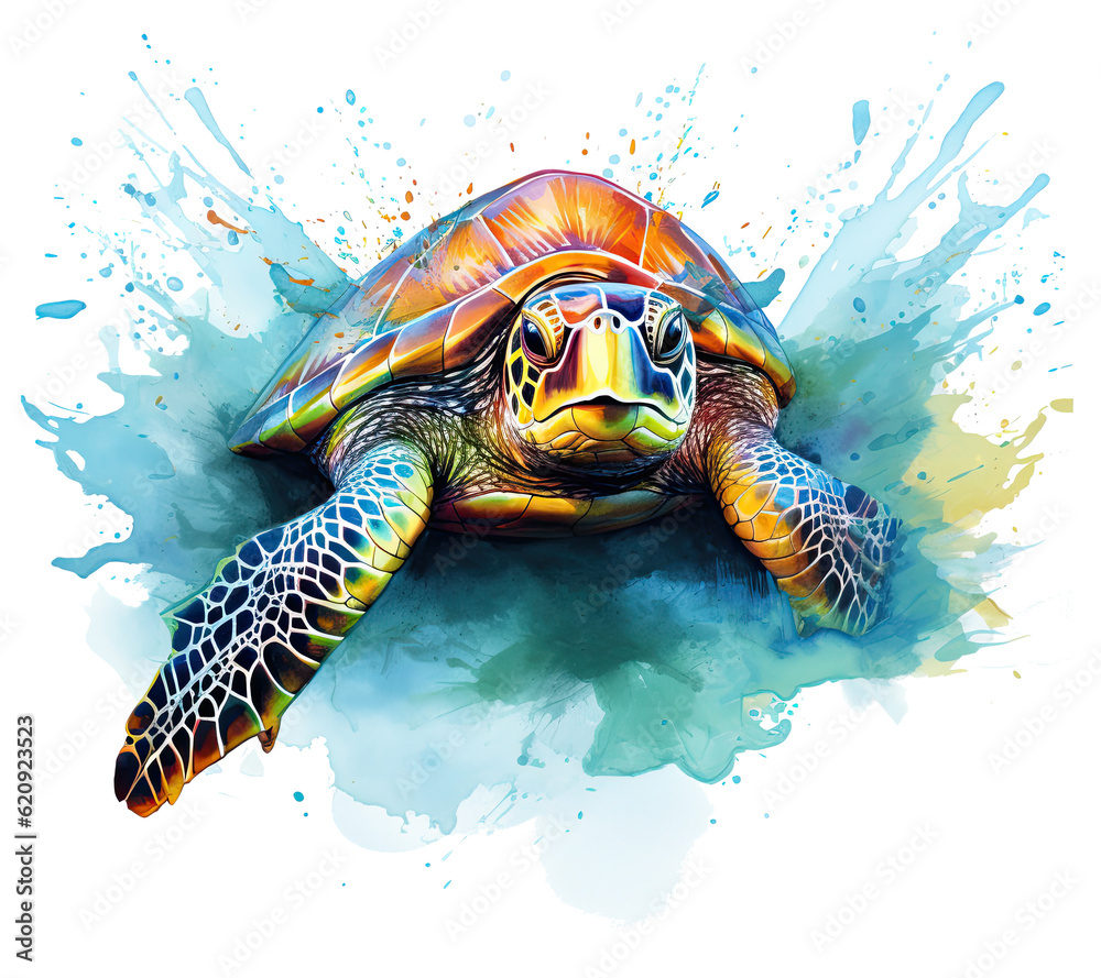 Painted sea turtle. Illustration AI Generative.