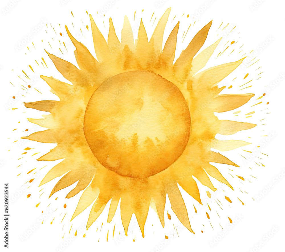 Cute watercolor sun. Illustration AI Generative