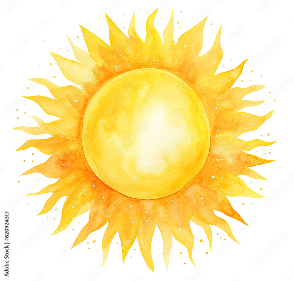 Cute watercolor sun. Illustration AI Generative