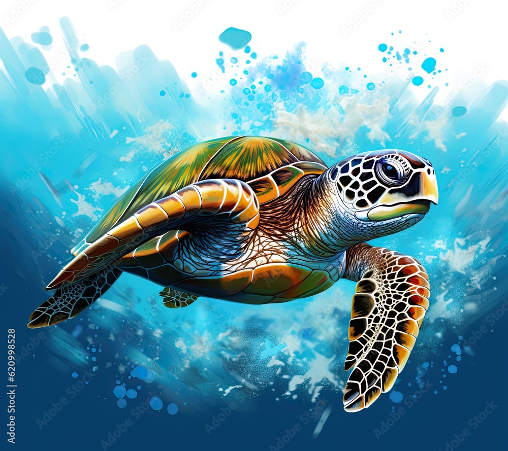 Painted sea turtle. Illustration AI Generative.