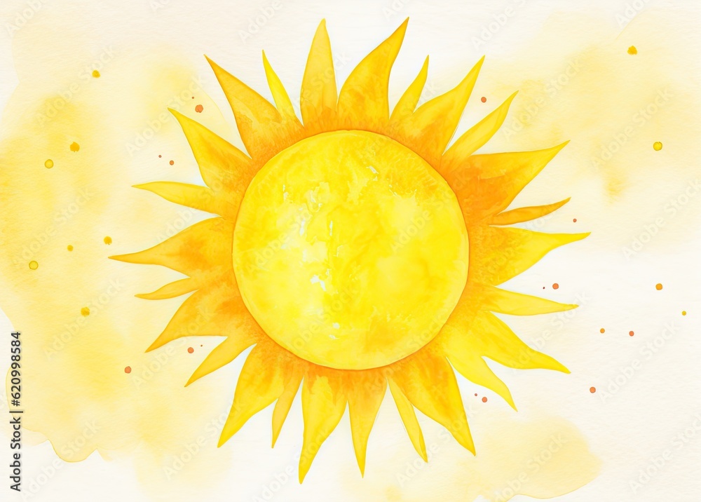 Cute watercolor sun. Illustration AI Generative