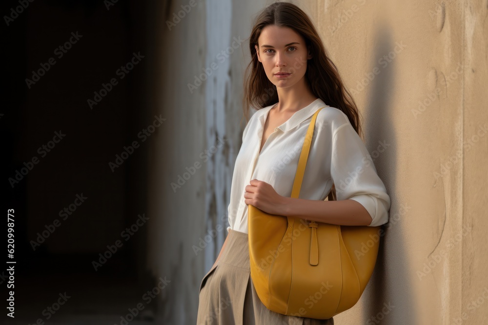 Fashion girl with bag. Illustration AI Generative.