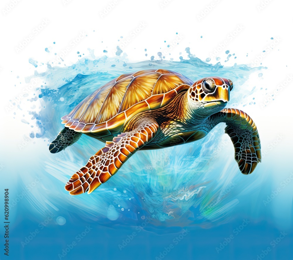 Painted sea turtle. Illustration AI Generative.