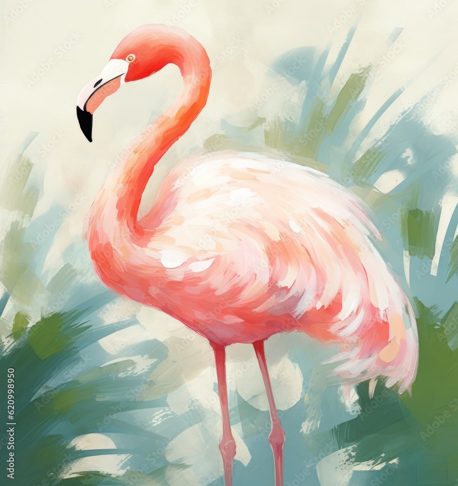 Pink painted flamingo. Illustration AI Generative.