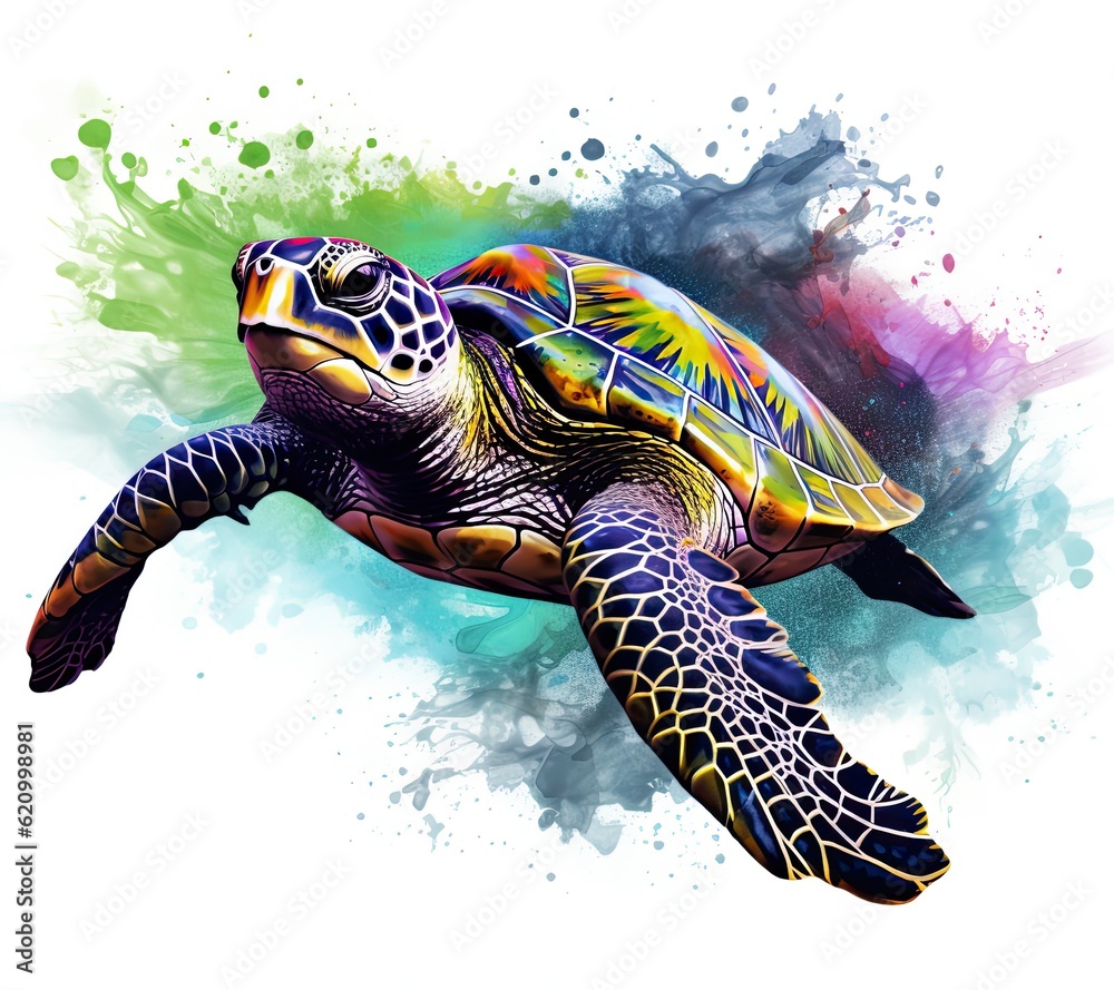 Painted sea turtle. Illustration AI Generative.