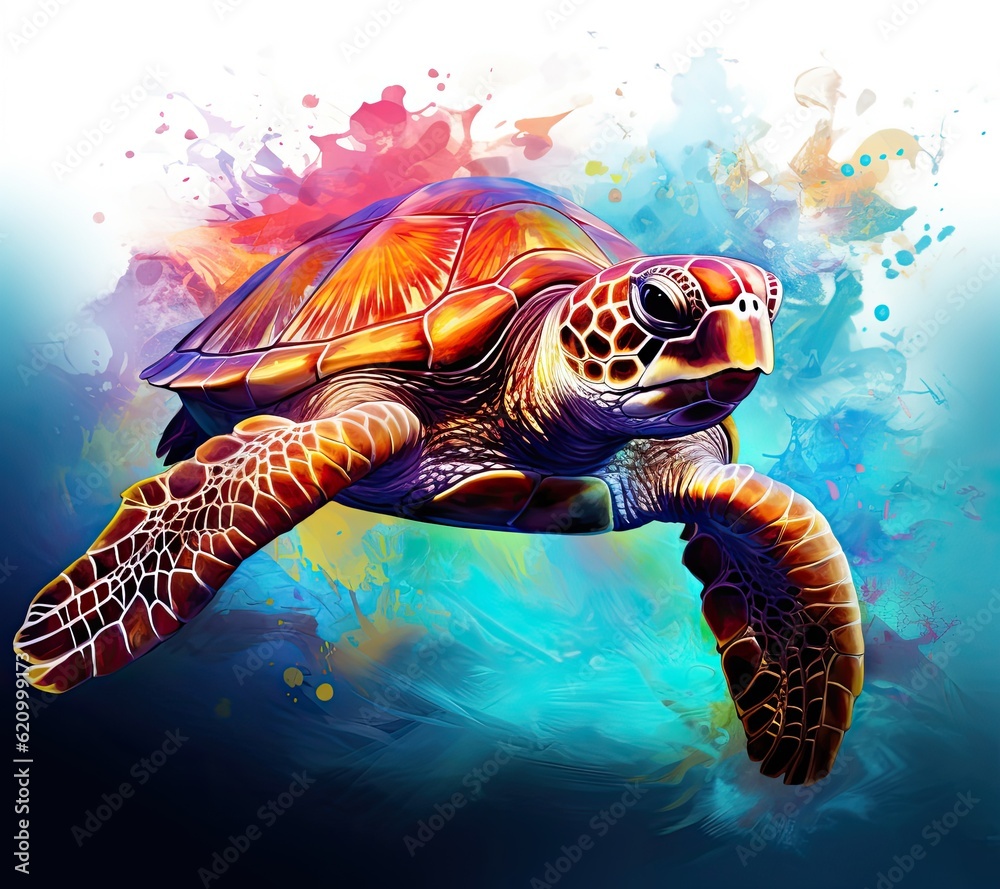 Painted sea turtle. Illustration AI Generative.