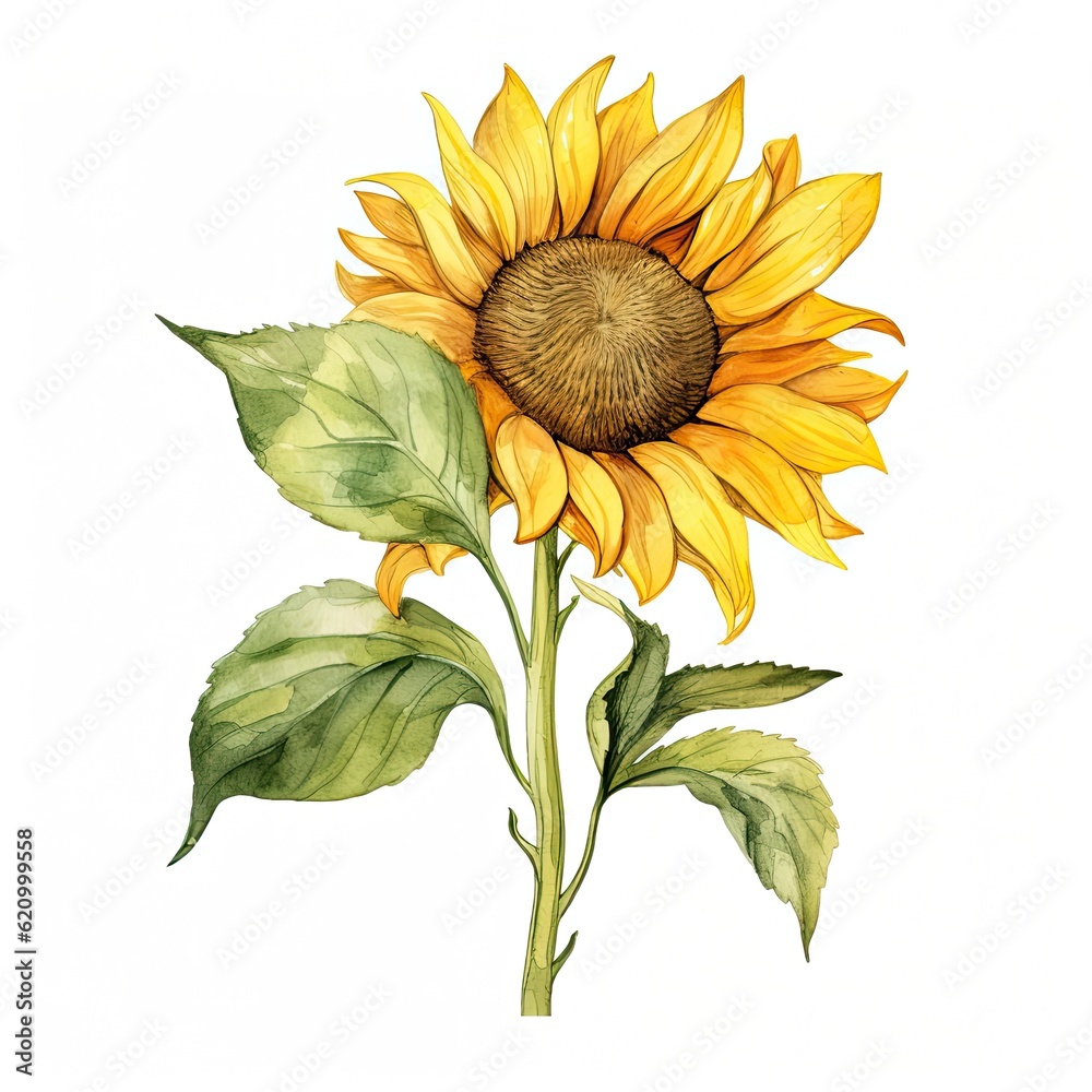 Sunflower watercolor isolated. Illustration AI Generative.