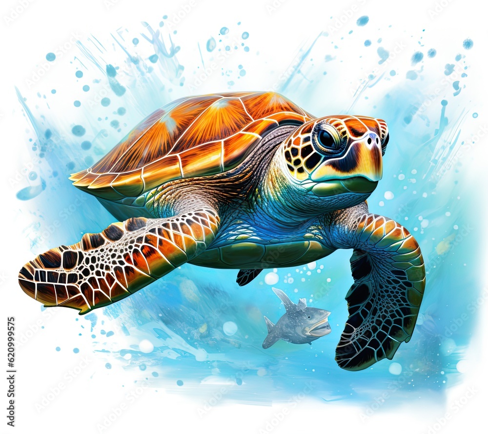 Painted sea turtle. Illustration AI Generative.